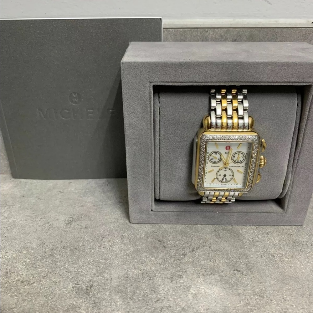Michele Deco 2 Tone Diamond Chronograph Watch